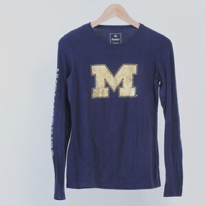 Campus Couture Michigan Wolverines Women's Long Sleeve Bling Rhinestone Shirt, M